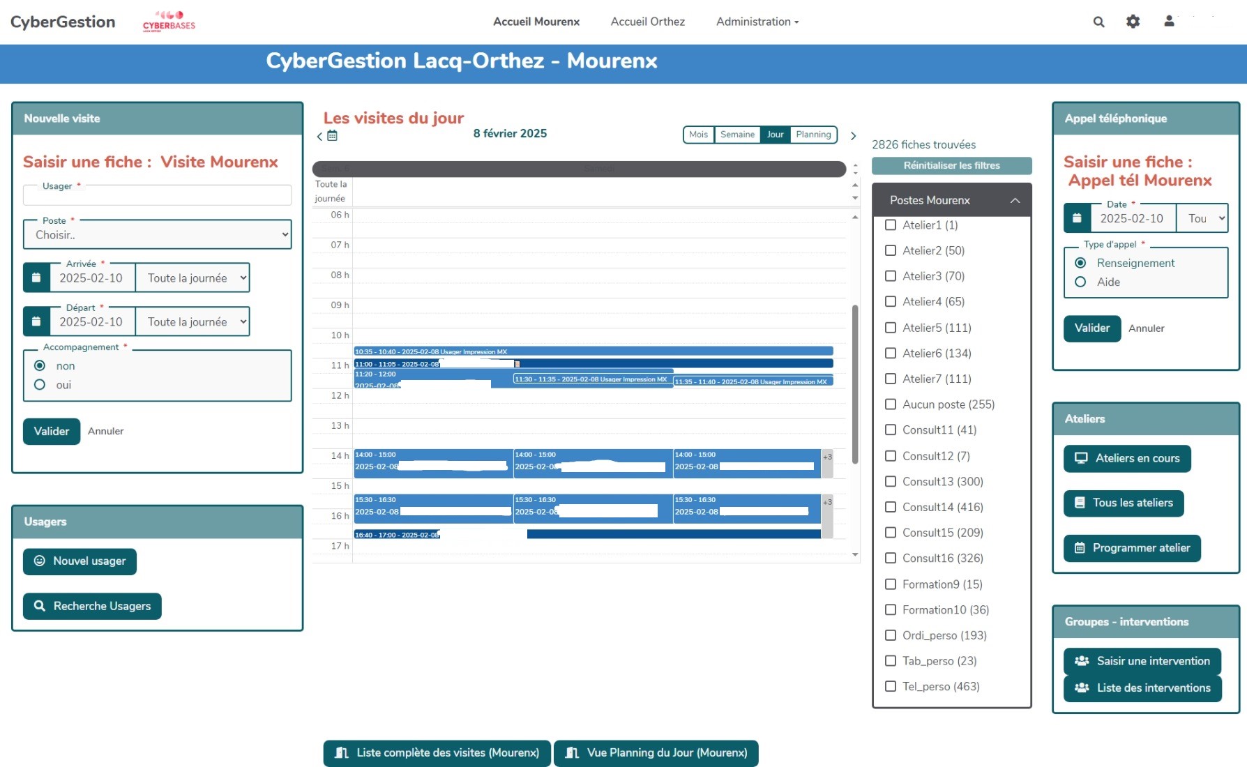 La page d'accueil de cybergestion pour la cyberbase.